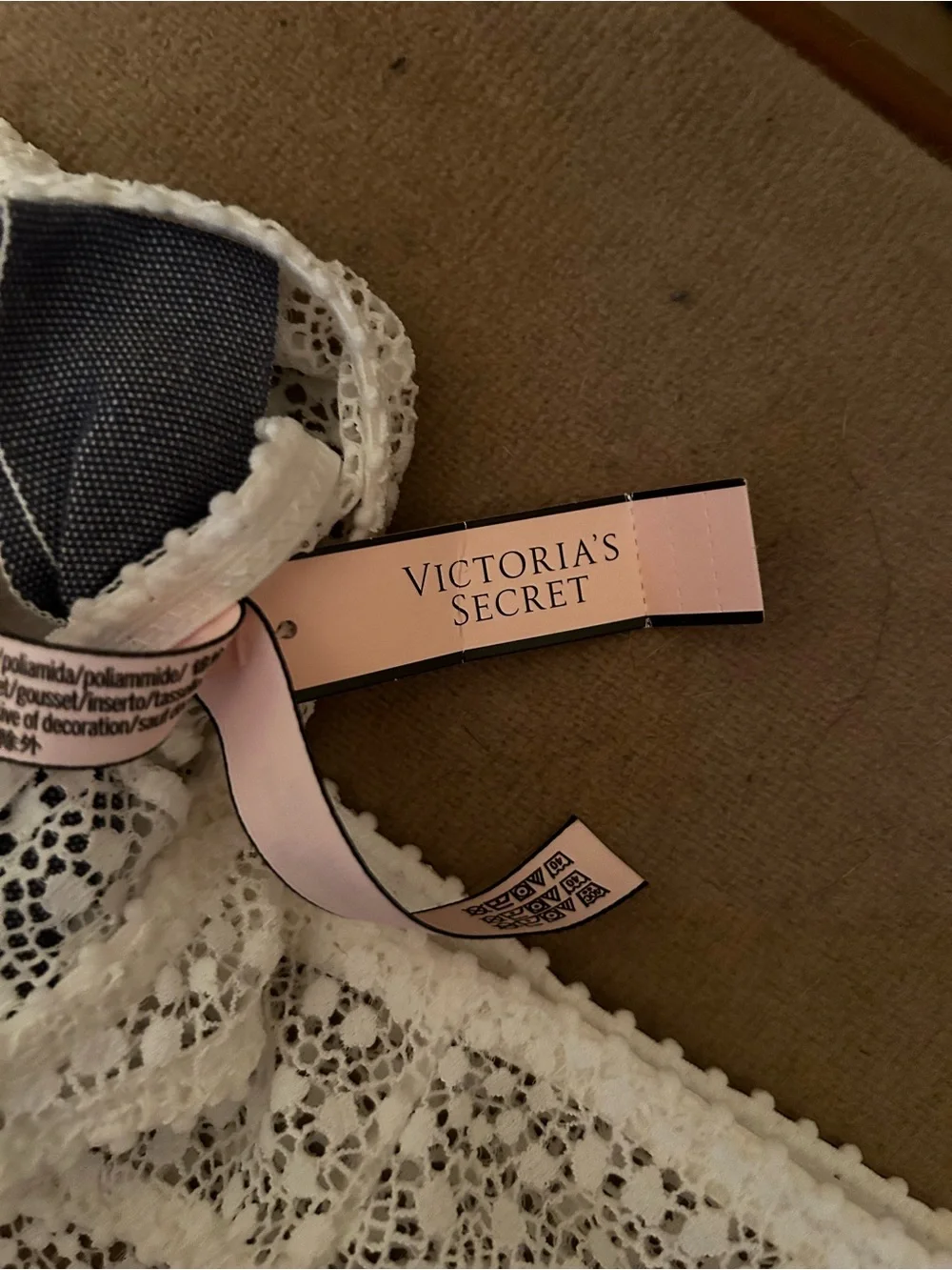 Victoria’s Secret Dream Angel XL White Lace Thong Panty Blue Bow